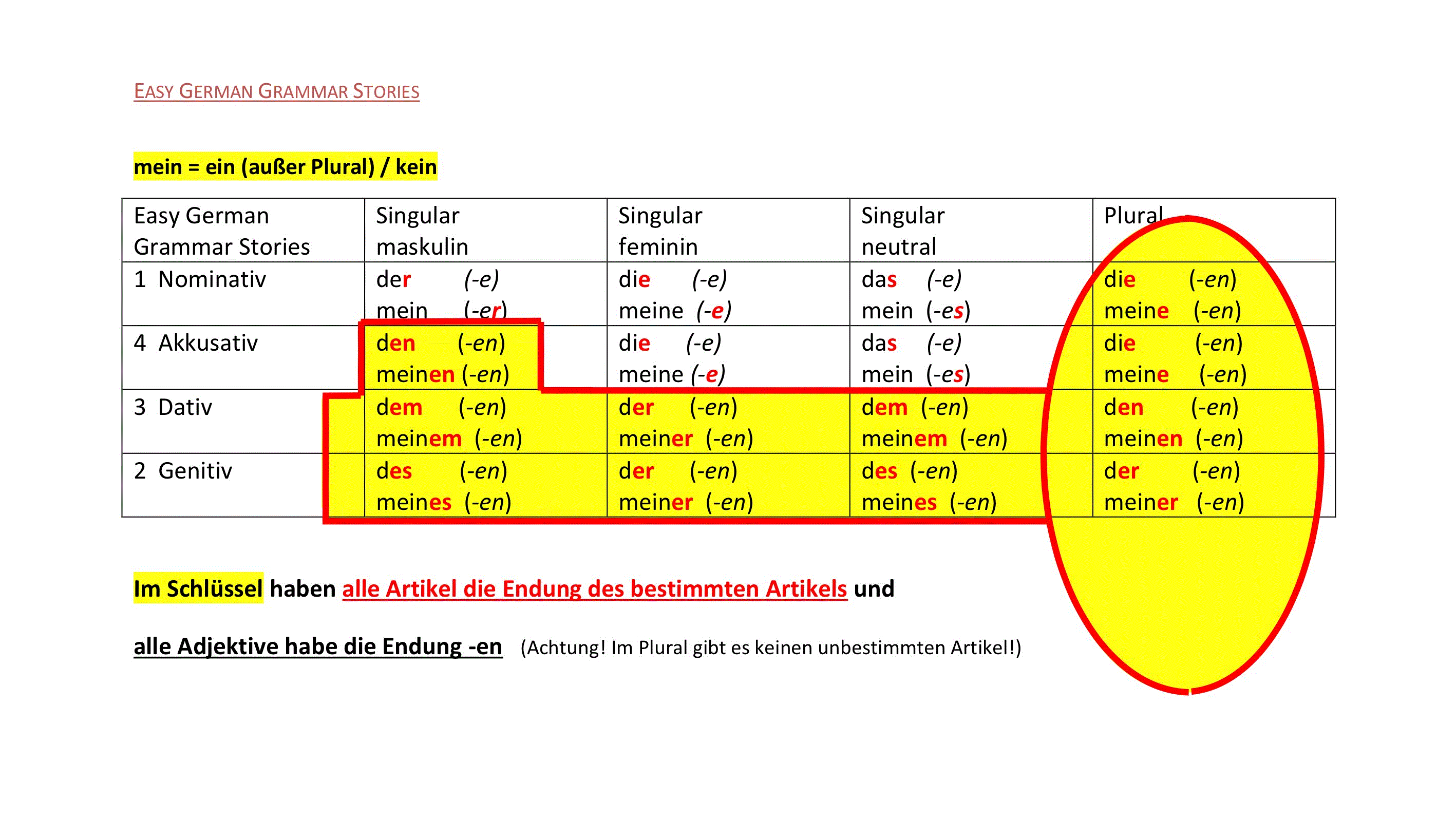 Adjektivdeklination mit bestimmten und unbestimmten Artikel